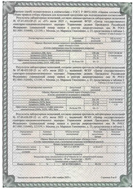 Сертификат СанПин ОПТИМУС-СИТИ № 6799 страница 3